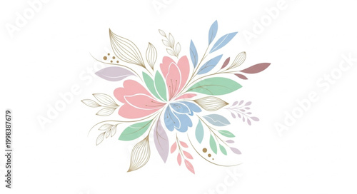 Delicate Pastel Floral Arrangement with Leaves and Berries.