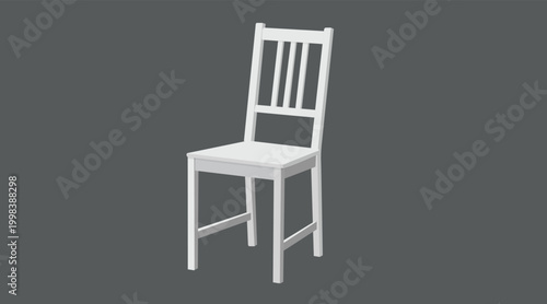 Realistic classic white wooden chair illustration: detailed painted timber furniture, isolated vintage seat vector for weddings and home decor.