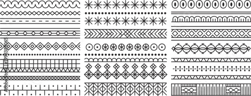 Geometric set of metal pipes and steel pipes with metal wire elements in an ornate black vintage style for a decorative seamless vector pattern design