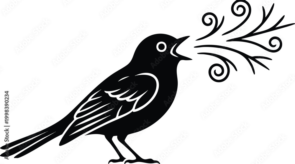 Fototapeta premium Singing Blackbird Silhouette Graphic Resource for Nature and Music Theme