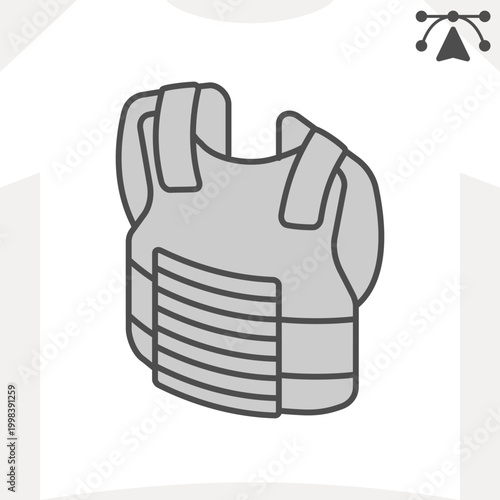 Bulletproof vest isometric icon, safety, protection concept. Vector graphics. Protection and equipment sign and editable stroke, outline style icon for mobile or web design.
