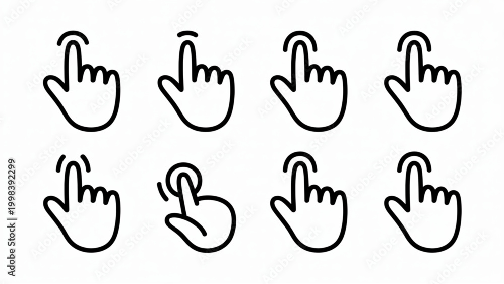 Fototapeta premium Touch Gesture Line Icon Set Tap, Swipe, Click and Press Hand Interaction Symbols