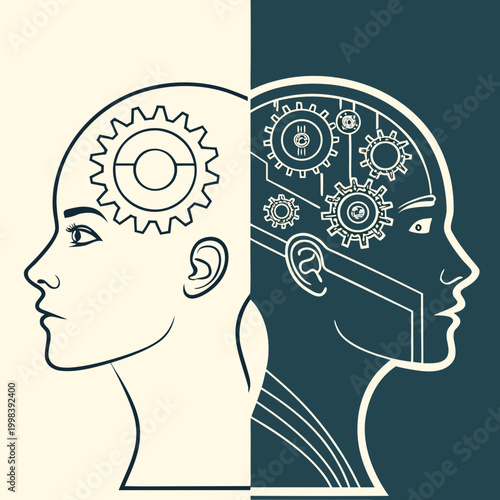 Human and Robot Profiles Contrasting Gears and Circuitry