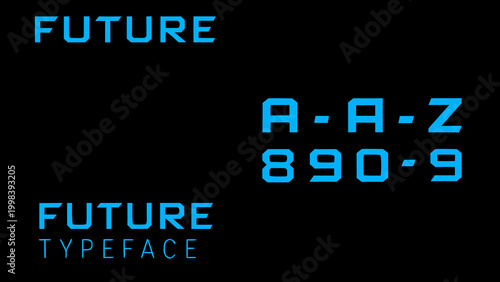 future typeface in blue neon against black background high quality professional
