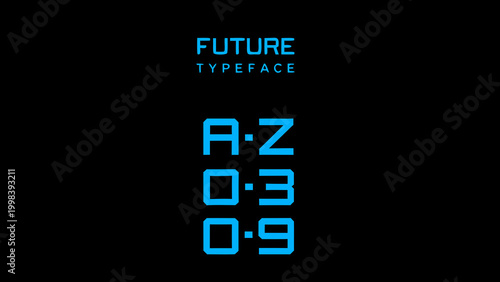 future typeface display in blue neon against black background high quality