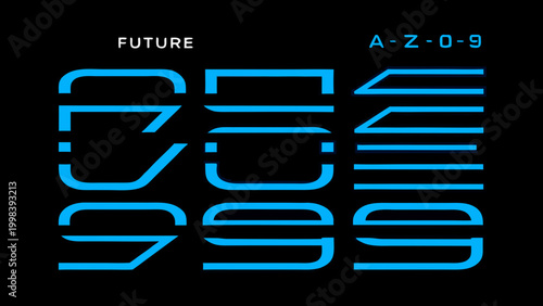 custom sci fi digital font display in blue neon high quality