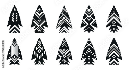 Native American Arrowhead Patterns Set - Tribal Geometric Designs