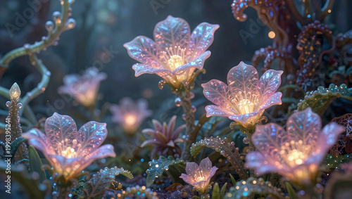 Bioluminescent Glowing Flowers in Enchanted Magical Garden