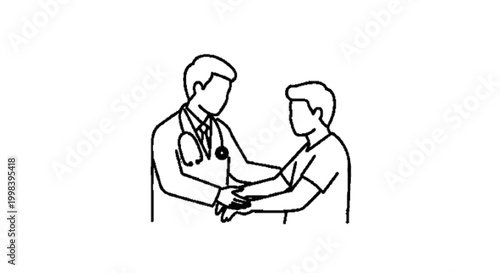 doctor helping patient line art icon, minimal design, white background