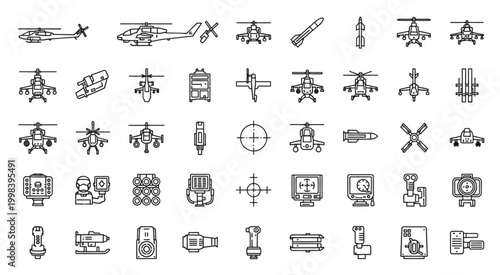 Collection of various helicopter illustrations and related aviation elements.