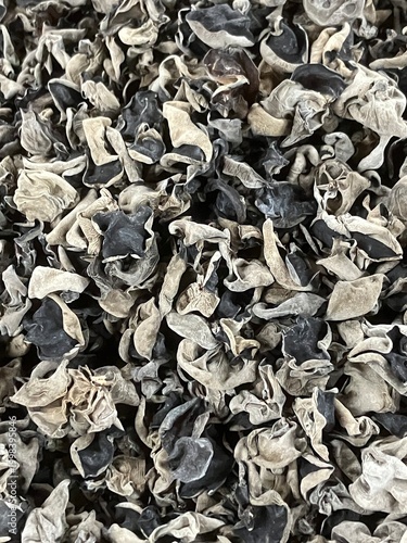 Dried Wood Ear Mushrooms Texture Close-Up