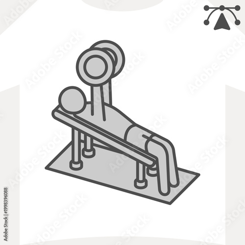 Bench press of man isometric icon, upper body exercises, chest concept. Vector graphics. Bench pressing exercise, sportsman sign and editable stroke, outline style icon for mobile or web design.