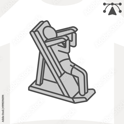 Leg press of man isometric icon, leg, lower body exercises concept. Vector graphics. Leg press exercises, sportsman sign and editable stroke, outline style icon for mobile or web design.
