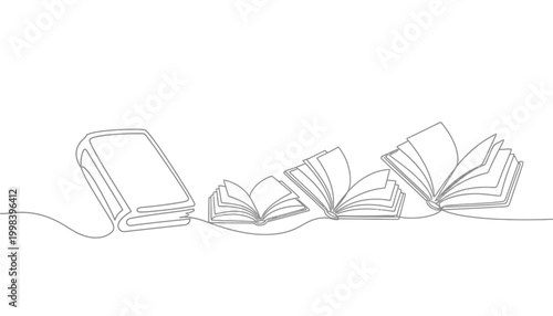 Books opening page one line drawing continuous minimalist,one line drawing minimalism education,open and stacked books in a flowing horizontal.