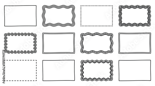 Set of hand-drawn doodle frames,Simple doodle, sketch square vector frames. hand drawn borders,Hand-Drawn Decorative Frame Collection.
