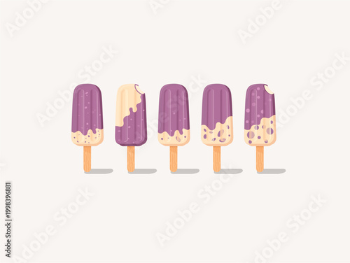 Purple Blueberry and Ube Taro Popsicle Ice Cream with Milk Swirl Set