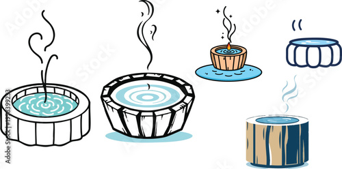 Vector Icon of a Tiny Hot Spring with Rising Steam in Outline Style on a Minimal White Background