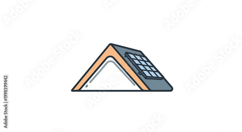 A stylized, flat illustration depicts a simple house roof with a single blue solar panel installed on its right side.
