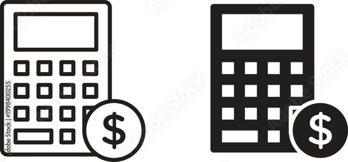 Calculator and dollar icon for social media, app, and web design. Vector illustration.