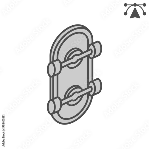 Skateboard isometric icon, sport and recreational skating concept. Vector graphics. Alternative transportation sign and editable stroke, outline style icon for mobile or web design.