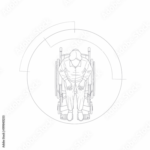 Top view of person in wheelchair, accessibility concept, clean line art