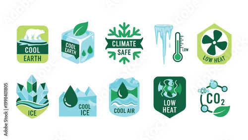 Cool Symbols for Environmental Care: A collection of creative symbols and emblems designed to represent environmental protection, climate safety, and the importance of preserving the planet.