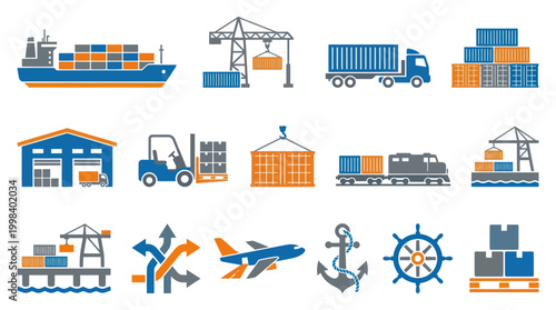 Flat Logistics and Transportation Icon Set - Cargo Shipping, Supply Chain  Delivery Vector Symbols