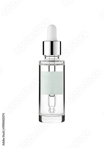 Elegant glass serum dropper bottle luxury skincare packaging mockup transparent background