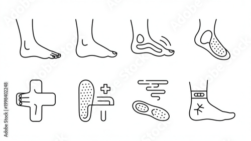 Podiatry and Foot Care Line Icon Set Medical Foot Treatment and Clinic Symbols