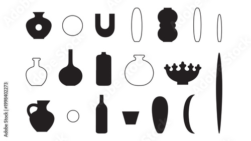Laboratory glassware icons set with test tubes, flasks, beakers, and dropper elements on a clean white background featuring flask, beaker, pipette