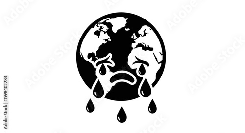 Crying planet earth icon with tears falling