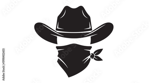 Hat and bandana icon with premium western cowboy style silhouette and floral detail for logo, badge, and apparel branding
