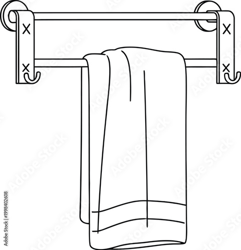 Towel rack with a single towel hanging on it