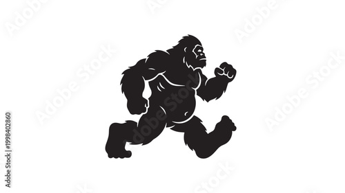 Gorilla fighting mascot silhouette with clenched fist and dynamic muscular pose for premium sport or streetwear branding