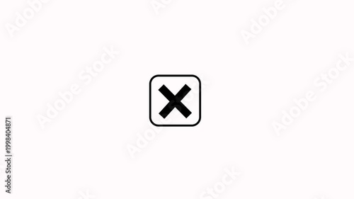 Black wrong incorrect cross square pop up animated in a black square box isolated on white background. Cross mark icon in square box of wrong, decline, error or close button