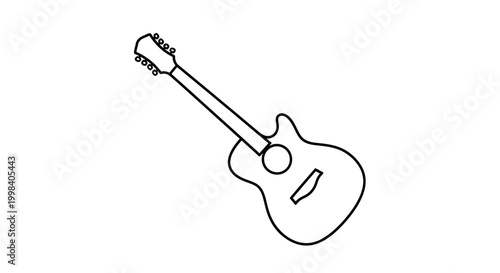 Acoustic Guitar Outline, Minimalist Music Icon, Simple Vector Illustration