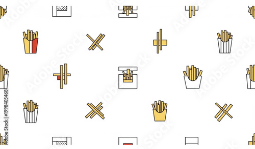Minimal french fries seamless pattern vector with simple geometric snack icons on white background