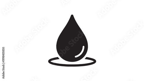 Water drop icon with simple droplet shape and curved highlight over a clean white background featuring hydration, moisture, liquid symbol with