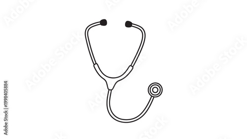 Stethoscope medical icon with black outline on white background for healthcare, doctor visits, and diagnosis concepts featuring auscultation, clinic,