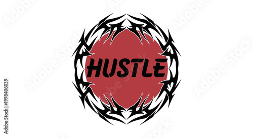 Hustle motivational word on red background.