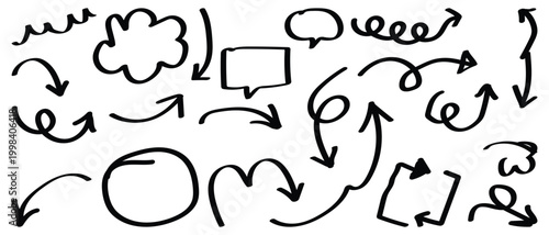 Collection of hand drawn doodle speech bubbles and thought balloons in various unique shapes for dialogue