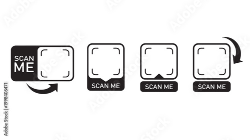 Chat bubble icons with scan me labels, minimal line art style for privacy verification and digital identity design featuring icon set, messaging,
