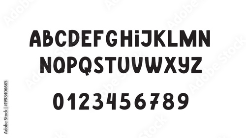 Font alphabet and numbers set with bold sporty letterforms, premium uppercase lowercase and numeric characters featuring typography, letters,