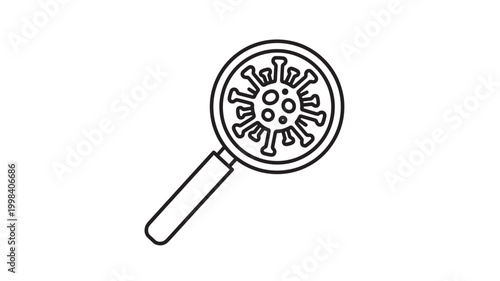 Magnifying glass icon with gear wheel for premium mechanical inspection and repair concept on white background featuring machinery, maintenance,