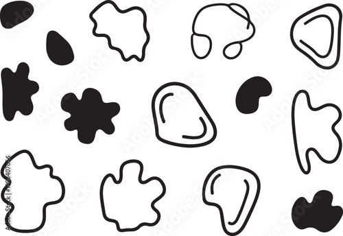 Collection of black organic shapes and blobs on white background