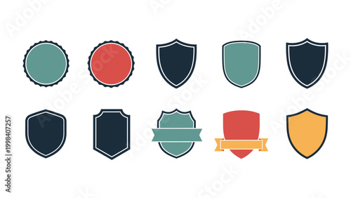 Shields Collection: A vibrant compilation of diverse shield designs, each showcasing unique shapes and colors, offering a versatile range of options for graphic elements and emblems.