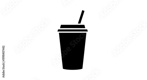 Black Disposable Drink Cup with Straw Icon on White