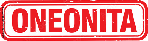 Red stamp with the name oneonita in capital letters oneonita uppercase rectangle branding