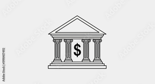 Minimalist Bank Building Dollar Symbol Financial Institution Vector Icon