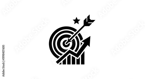 Black Target with Arrows and Rising Graph Icon